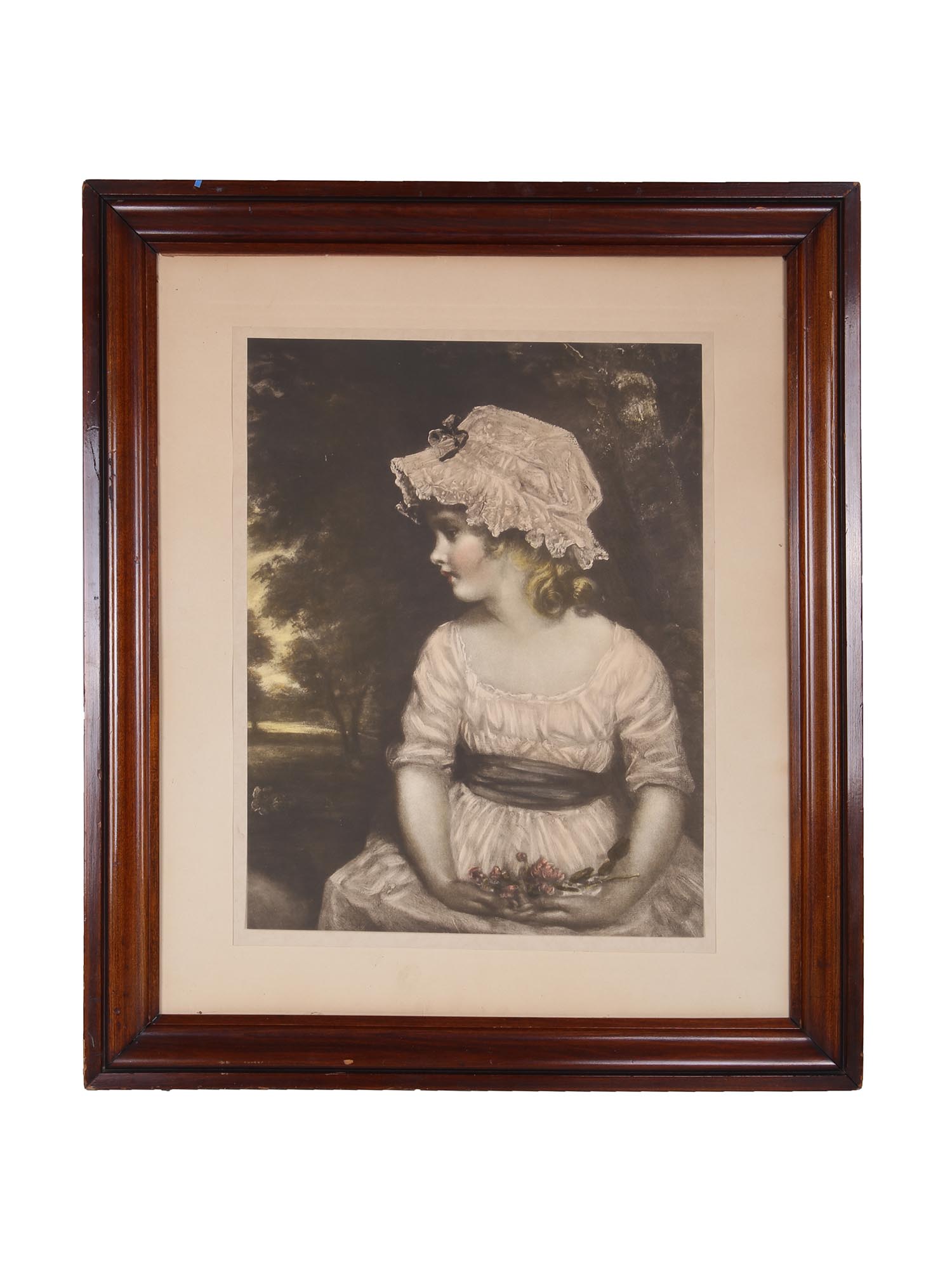 ANTIQUE PRINT GIRL WITH FLOWERS AFTER REYNOLDS PIC-0